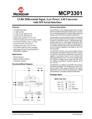 MCP3301-CI 数据手册首页