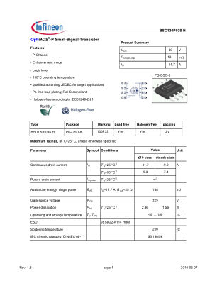 BSO130P03S-H datasheet cover page