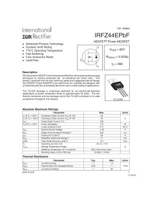 IRFZ44E 数据手册首页