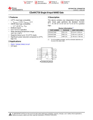CD74HCT30 数据手册首页
