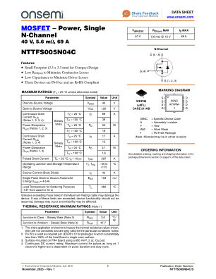 NTTFS005N04C datasheet cover page