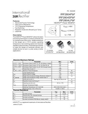 IRF2804 datasheet cover page