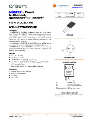 NTHL027N65S3HF datasheet cover page
