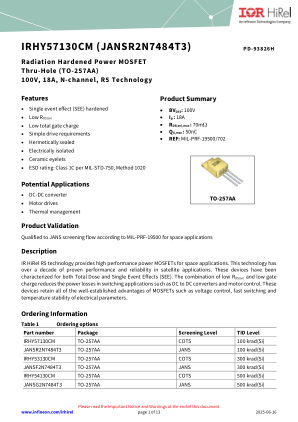 IRHY57130CM datasheet cover page