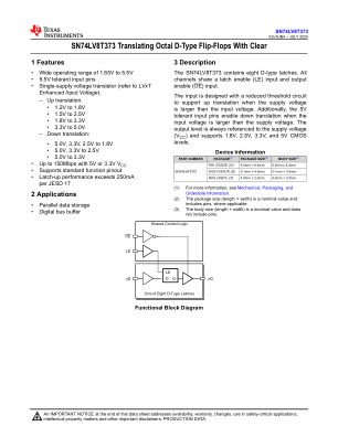 SN74LV8T373 datasheet cover page