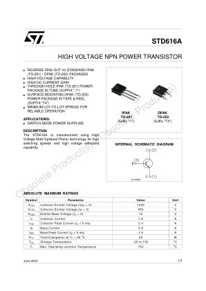 STD616A datasheet cover page