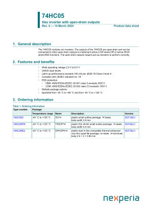 74HC05D datasheet cover page