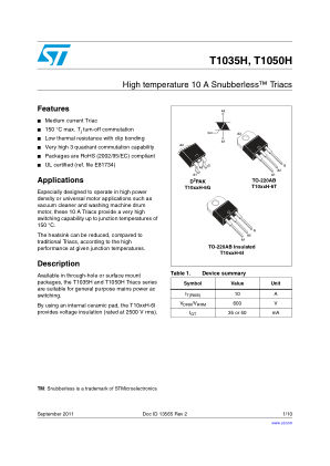 T1035H datasheet cover page