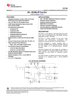 CC1190 datasheet cover page