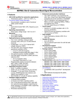 MSPM0L1306-Q1 datasheet cover page