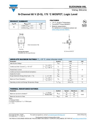 SUD50N06 datasheet cover page