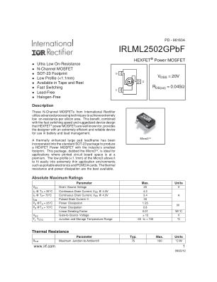 IRLML2502GPBF 数据手册首页
