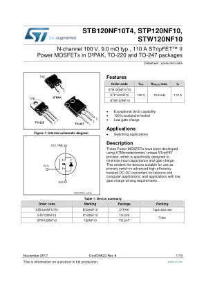 STW120NF10 数据手册首页