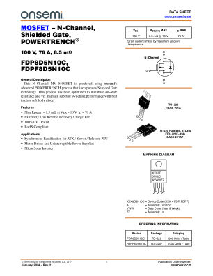 FDP8D5N10C 数据手册首页