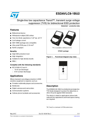 ESDAVLC8-1BU2 datasheet cover page