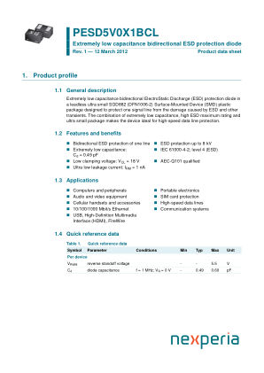 PESD5V0X1BCL datasheet cover page