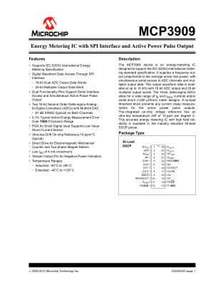 MCP3909-I 数据手册首页