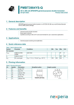 PMBT3904YS-QX datasheet cover page