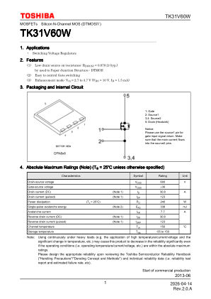 TK31V60W 数据手册首页