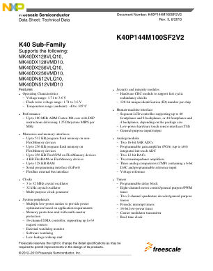 K40P144M100SF2V2 数据手册首页