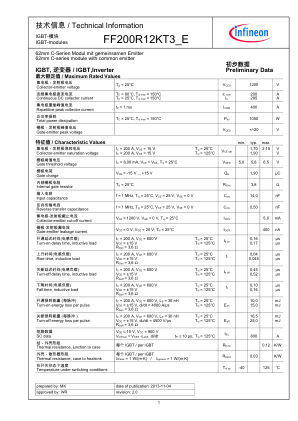 FF200R12KT3-E 数据手册首页