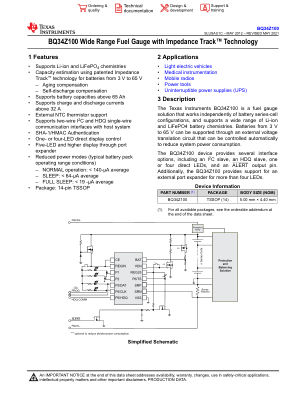 BQ34Z100 datasheet cover page
