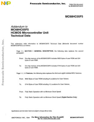 MC68HC05F5AD 数据手册首页