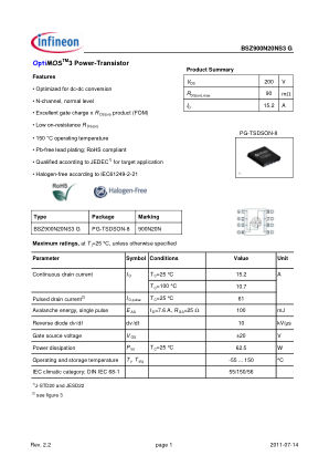 BSZ900N20NS3-G datasheet cover page
