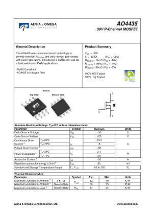 AO4435 datasheet cover page