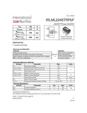 IRLML2246 数据手册首页