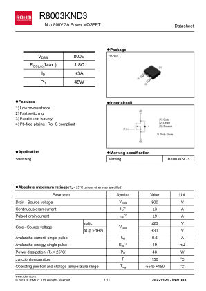 R8003KND3 数据手册首页