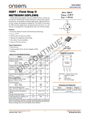NGTB50N120FL2W datasheet cover page