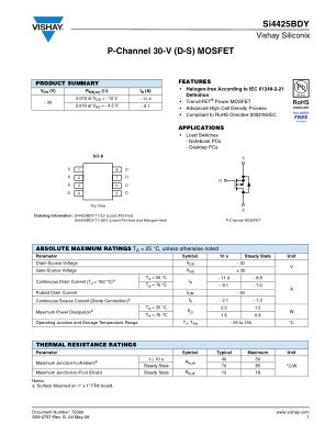SI4425BD datasheet cover page