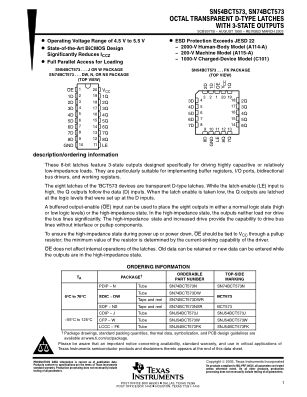 SN74BCT573 datasheet cover page
