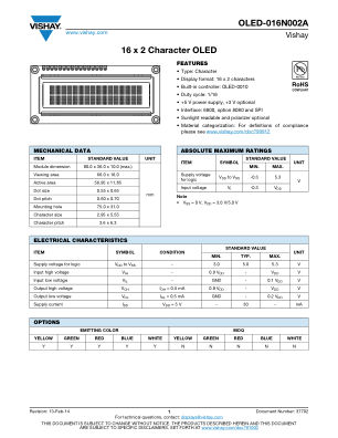 OLED016N002A 数据手册首页