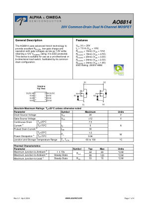AO8814 datasheet cover page