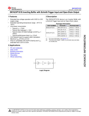 SN74UVP1G16 datasheet cover page