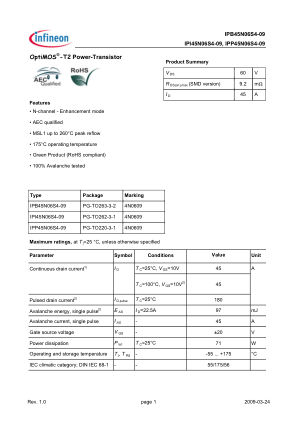 IPI45N06S4-09 数据手册首页