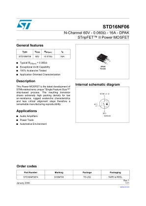 STD16NF06 datasheet cover page