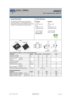 AO4616 datasheet cover page