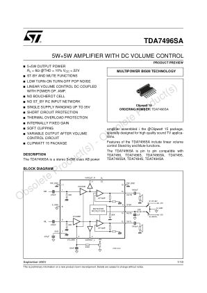 TDA7496SA datasheet cover page