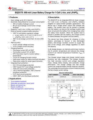 BQ25170 datasheet cover page