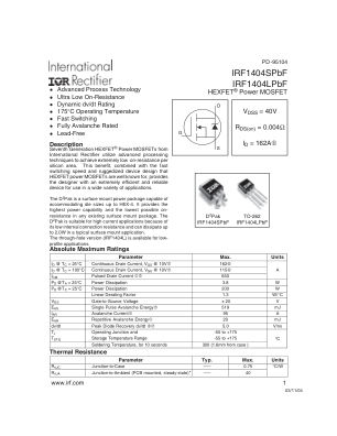 IRF1404L 数据手册首页