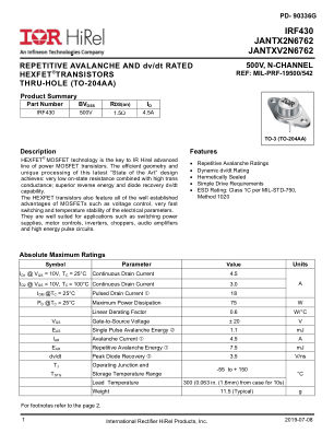 JANTX2N6762 datasheet cover page