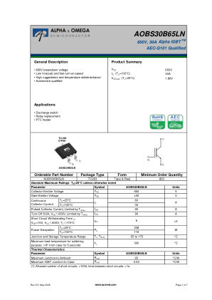AOBS30B65LN 数据手册首页