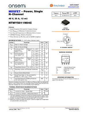 NTMYS011N04C 数据手册首页
