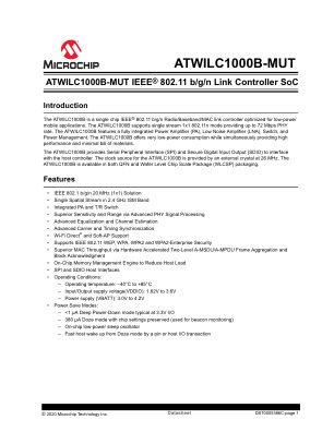 ATWILC1000B-MU-T 数据手册首页