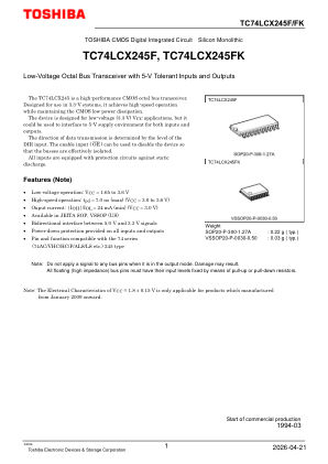 TC74LCX245FK datasheet cover page