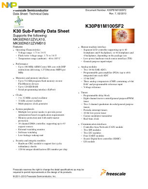 K30P81M100SF2 数据手册首页
