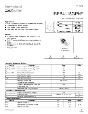 IRFB4115G 数据手册首页
